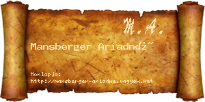 Mansberger Ariadné névjegykártya